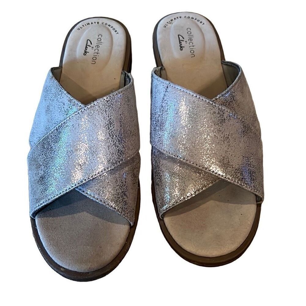 Collection by Clarks Women’s 6.5 Ultimate Comfort Sparkly Silver Open Toe Sandal